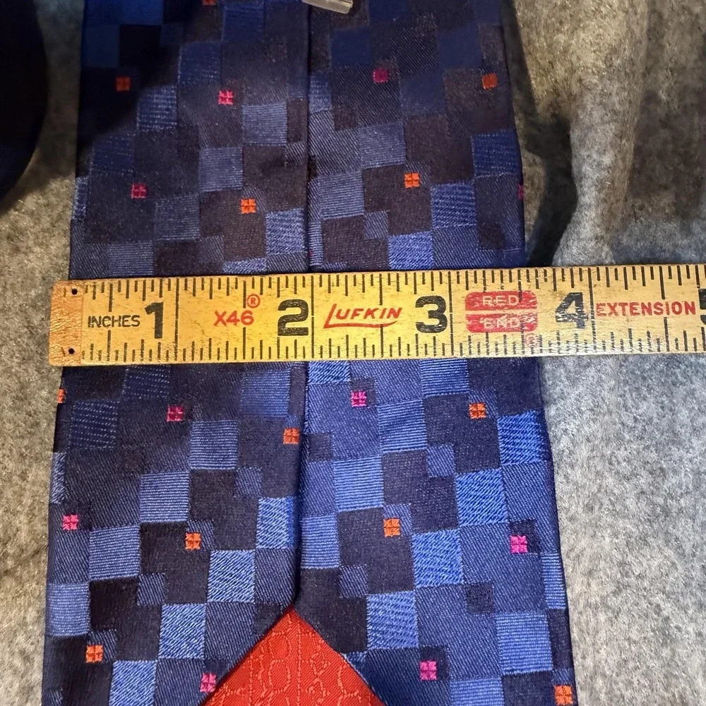 Christian Lacroix Tie Mens One Size Blue Geometric Silk Made Italy Necktie